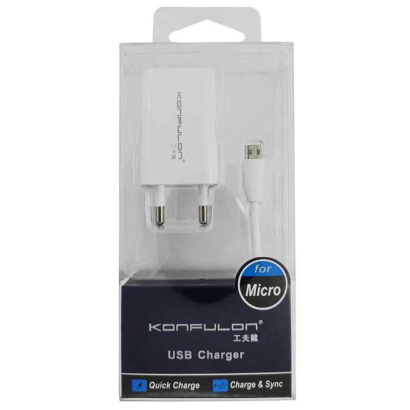 Kucni punjac KONFULON C13+S02 5V 1A sa micro USB kablom beli